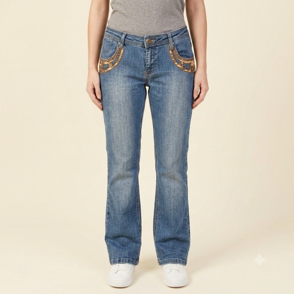 Southpole Embellished Bootcut Jeans Women's 7 Blue Low Rise Y2K